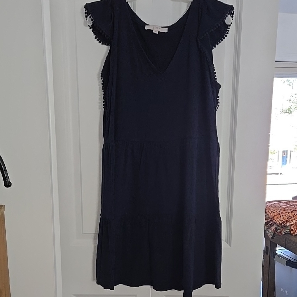 LOFT Navy Mini Dress with Ruffle Sleeves
